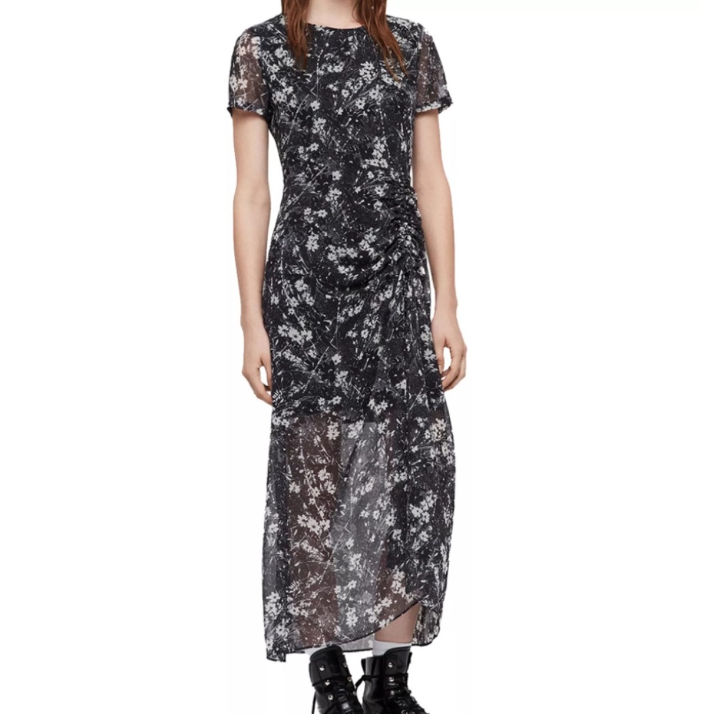 All Saints Black & White Floral Midi Dress